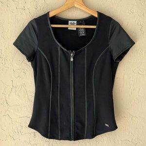 Harley Davidson black lace up top, zipper front small B6-1208